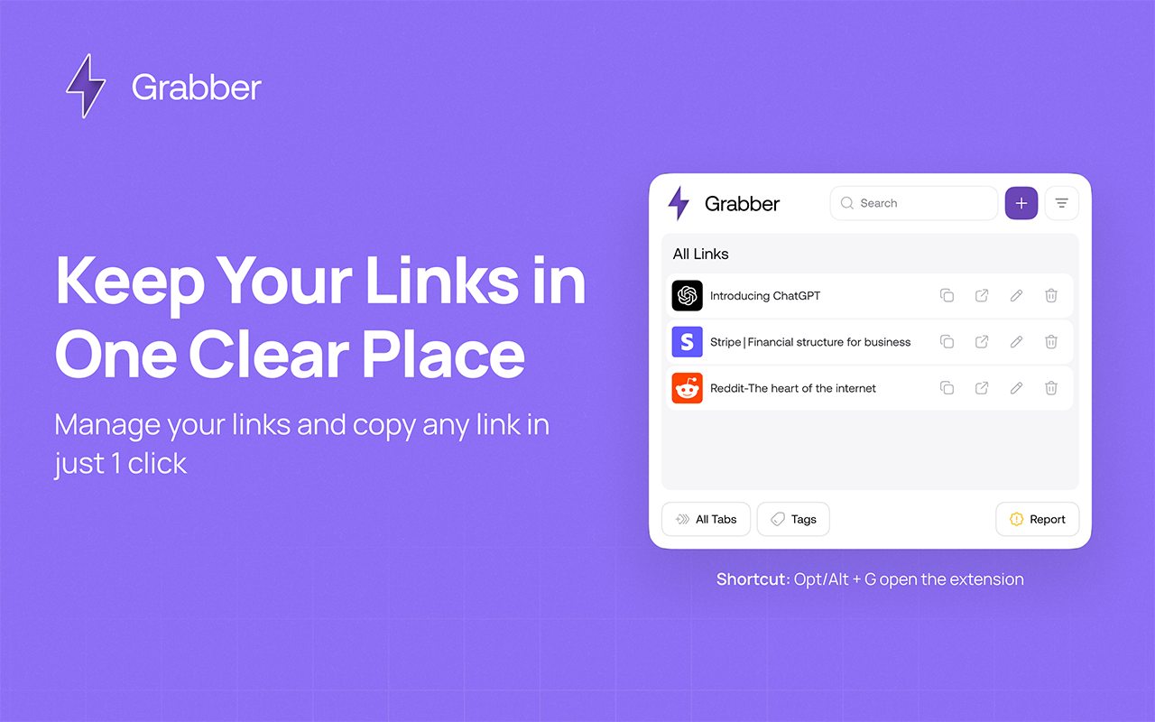 Grabber - Save & find links fast ( A Bookmark Alternative )