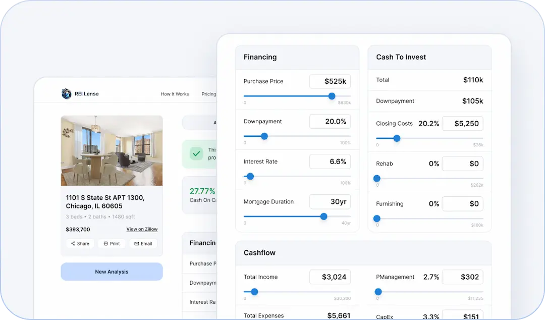 REI Lense -  Airbnb/STR MTR LTR calculator for analyzing rental profit screenshot