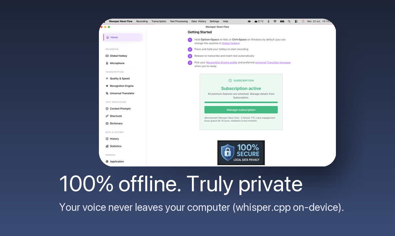 Weesper Neon Flow screenshot