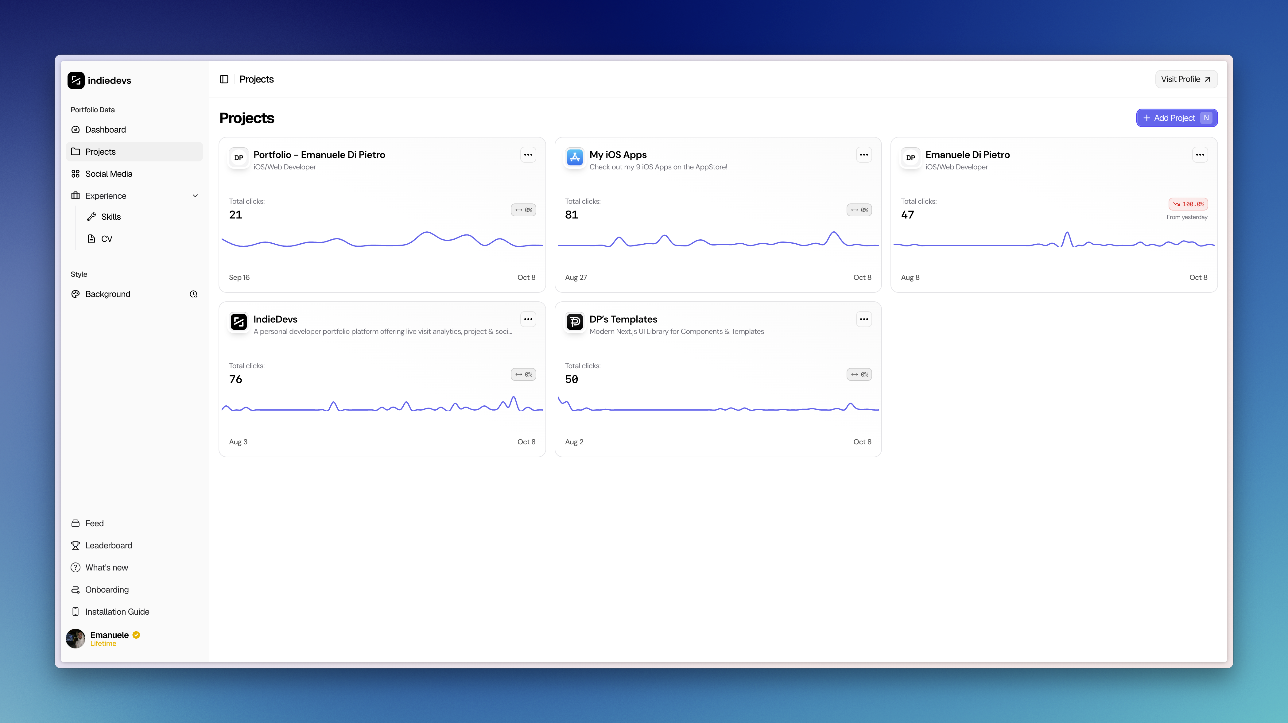 IndieDevs | Developer Portfolio & Link in bio with Analytics screenshot