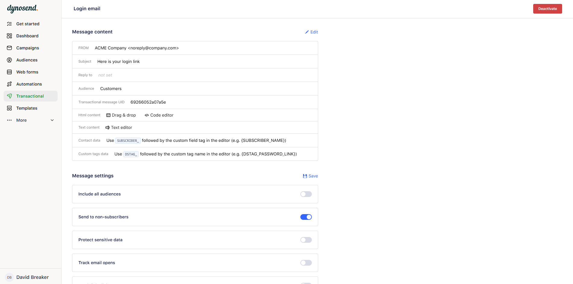 Dynosend screenshot