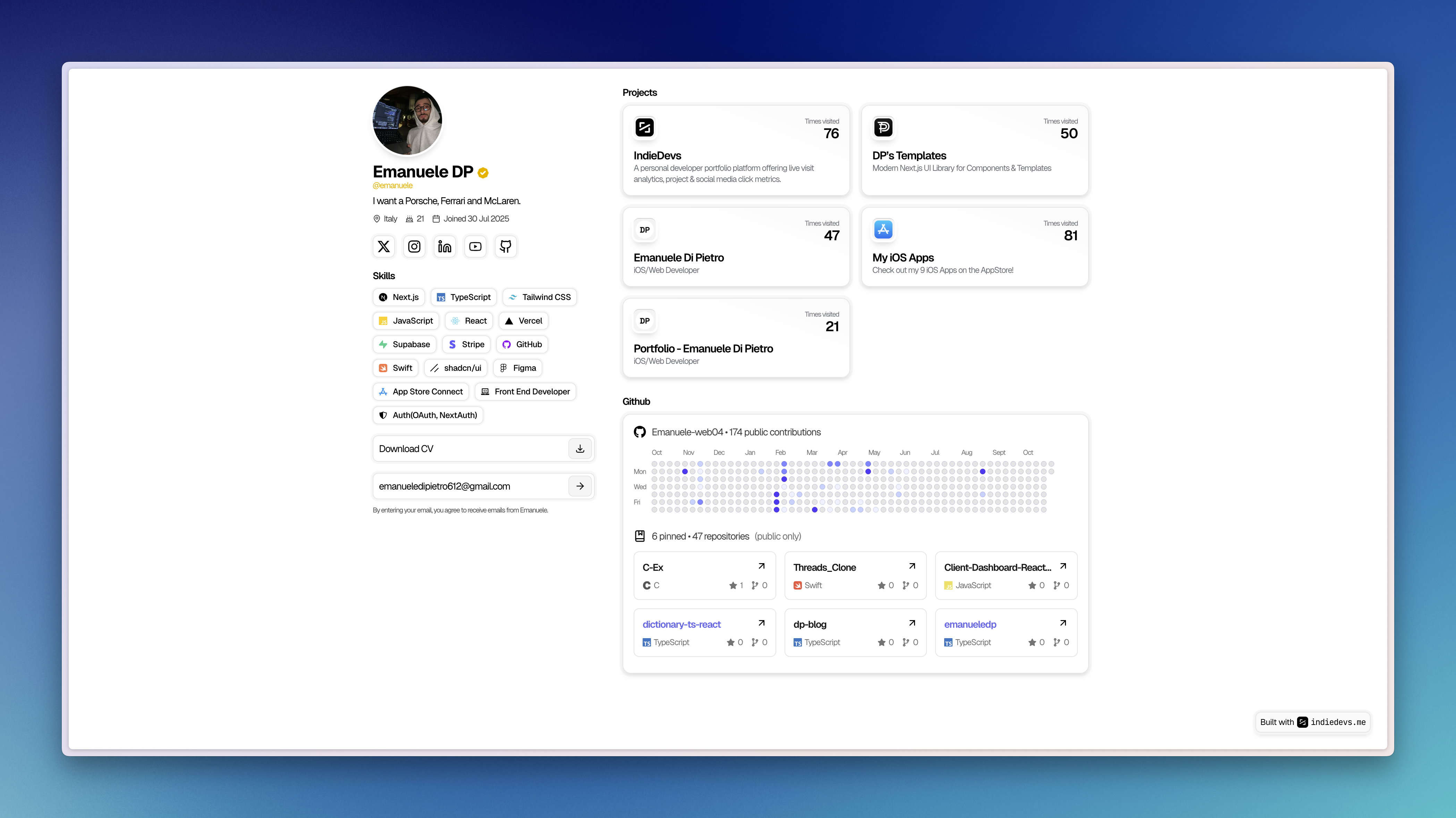 IndieDevs | Developer Portfolio & Link in bio with Analytics screenshot